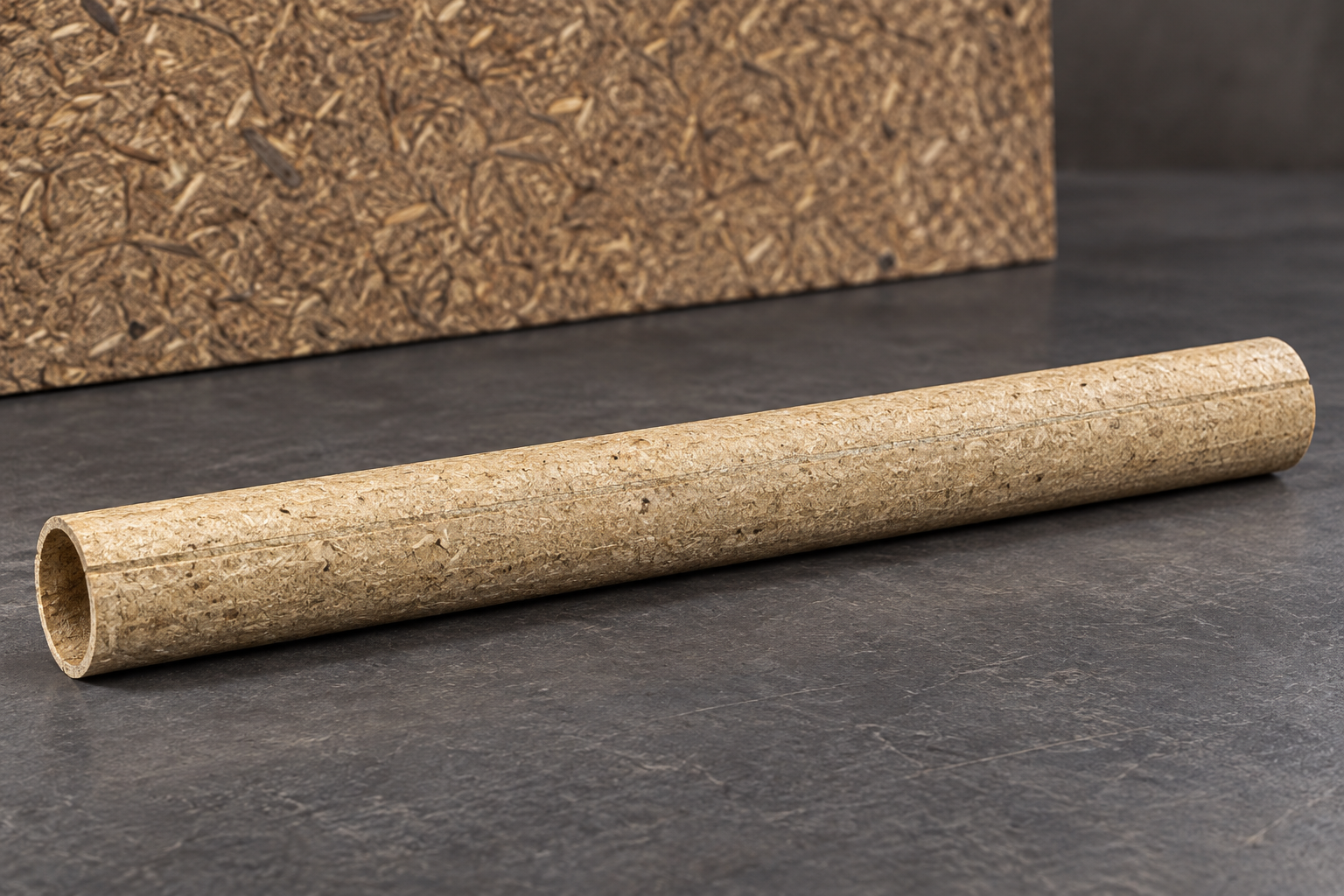 Molded wood core for plastic film